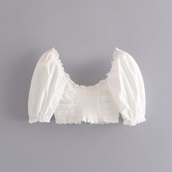 White Front Cross Lacing Square Collar Crop Top - Picture 3 of 8